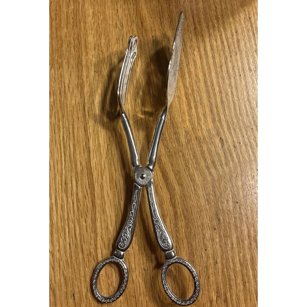 Vintage Silver Plated Scissor Style Pastry Salad Tongs 8.5